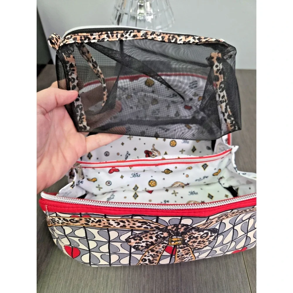 NWT Brighton Wild Love Cosmetic Bag Travel Bag Hearts Leopard w/ bonus pouch $78
